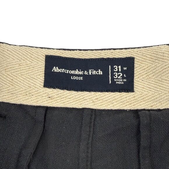 NWT Abercrombie & Fitch Men's Loose Linen-Blend Permacrease Trouser Black 31x32 - Picture 9 of 14